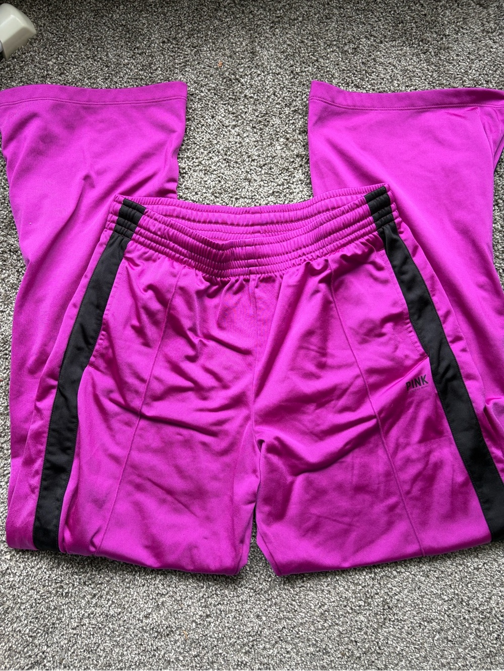 PINK Victoria's Secret Bright Magenta Sweatpants with Black Side Stripes